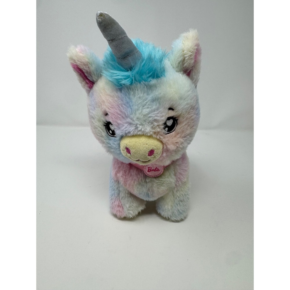 Barbie HPJ45 Pastel Rainbow Tie Dye Unicorn Plush Silver Horn 2023 Mattel